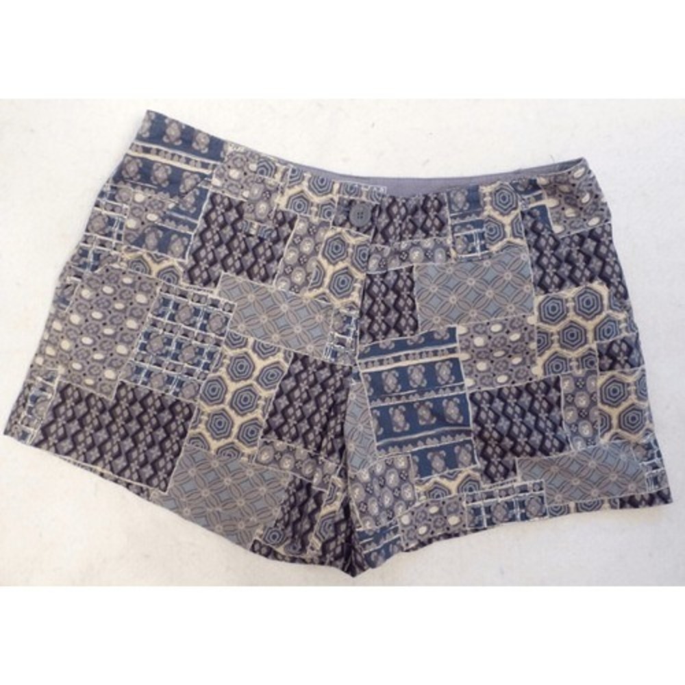 New York & Company Navy and Beige Patchwork Print Shorts